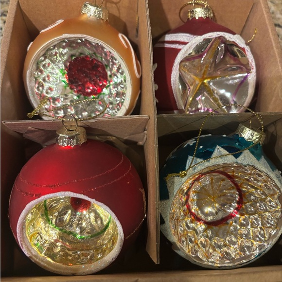 Other - VINTAGE GLASS Holiday Ornament Set - Red, Gold, Blue